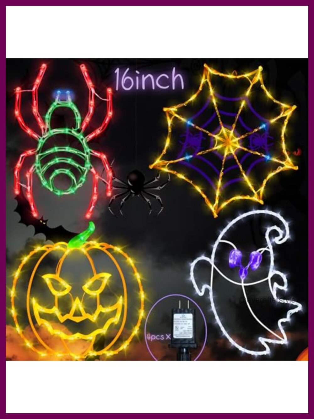 16" Halloween Window Silhouette Lights 4 Pack Plastic Indoor Outdoor Decor